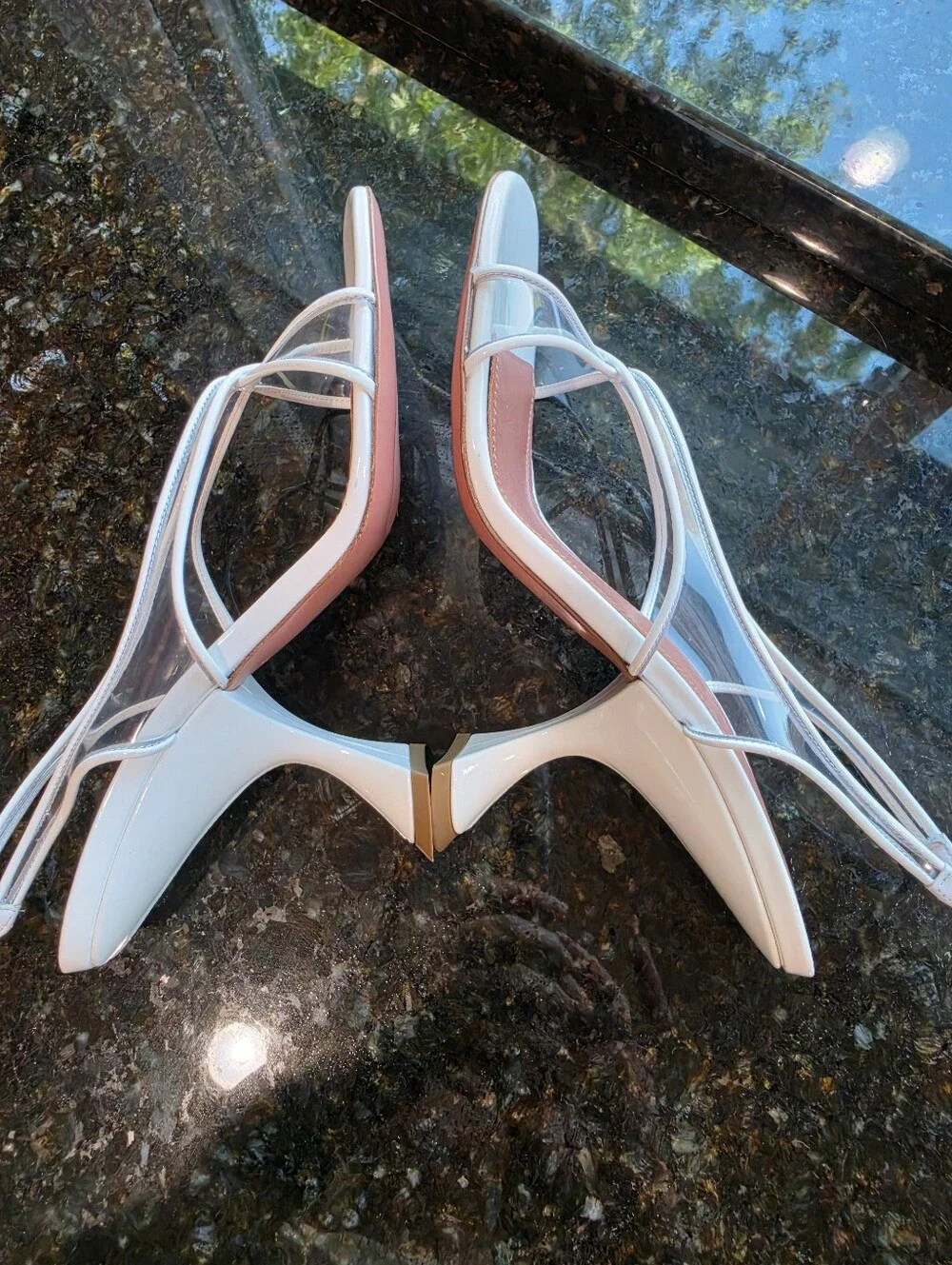 Amina Muaddi Lena Clear Leather Crisscross Slingback Sandals Sz EU39/US9